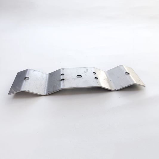Galvanised Trimdeck roof bracket with fixing holes and ribbed profile